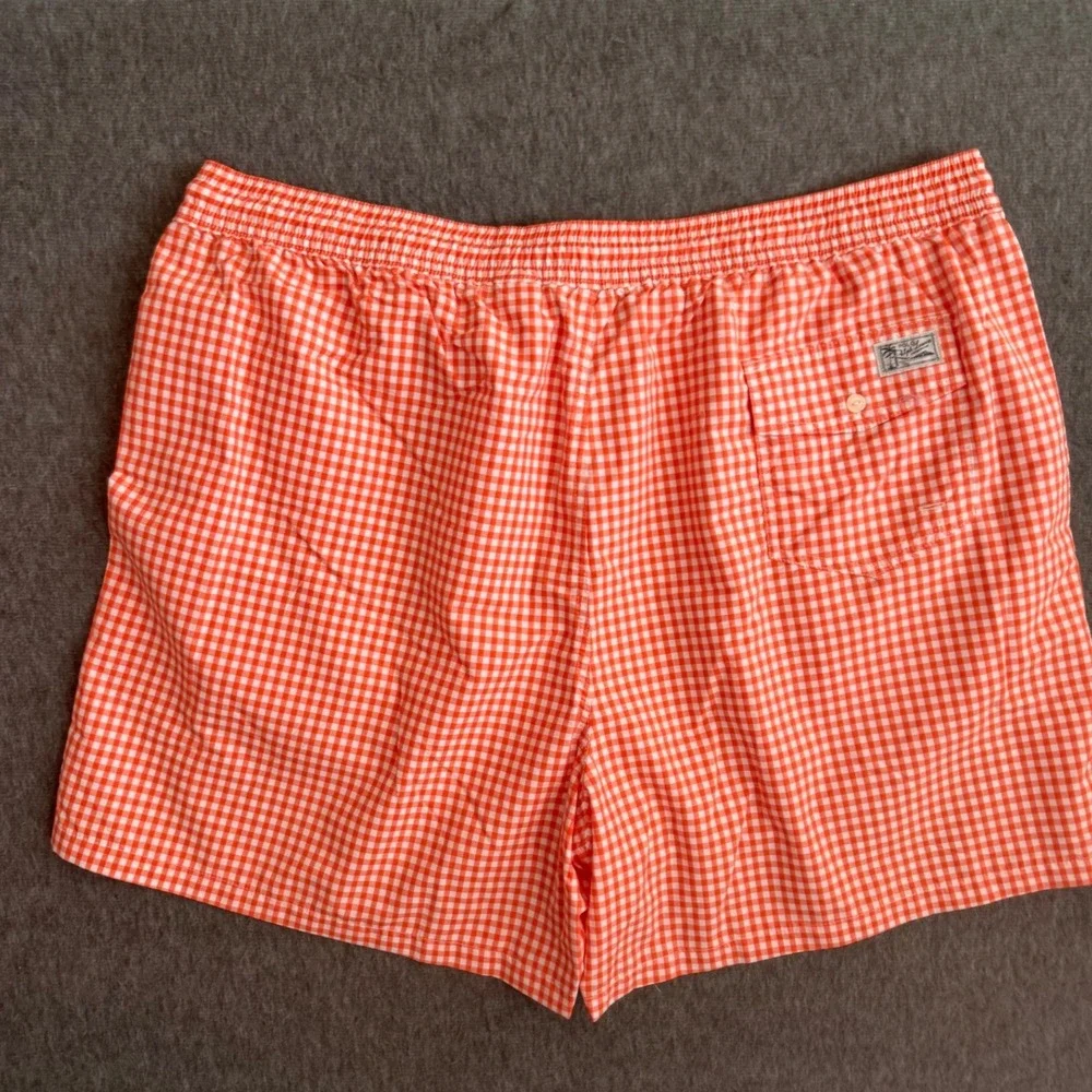 NEW Polo Ralph Lauren Swim Trunks Men 4XB Orange Gingham Check Drawstring NWT